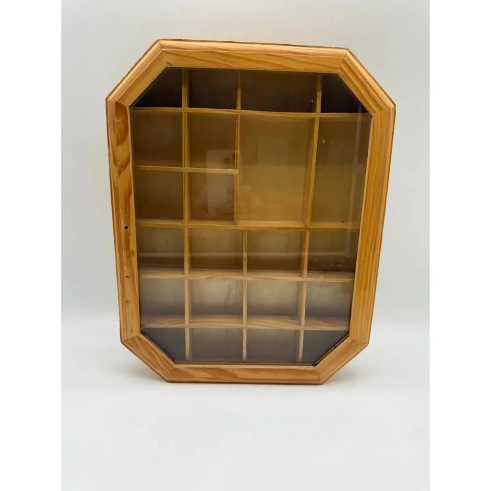 Vintage Octagon Wood Glass Door Wall Mounted Curio Display Cabinet Knick Knack